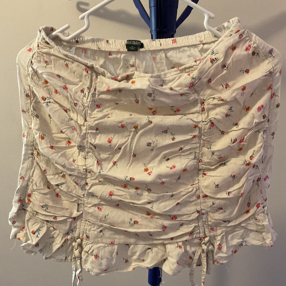 Wild Fable Cream Floral Ruched Mini Skirt